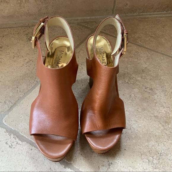 Michael Kors Brown Leather Wedge Sandals - Picture 10 of 10